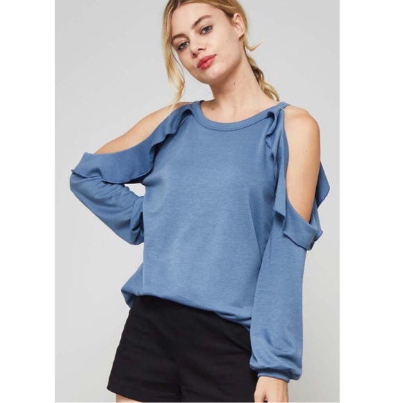 Blue Cut Out Shoulder Top - Picture 2 of 2